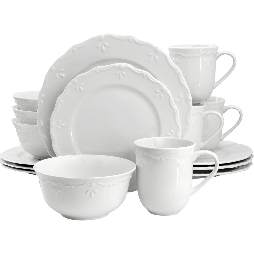 Elama Henryi 16 Piece Porcelain Dinnerware Set In White