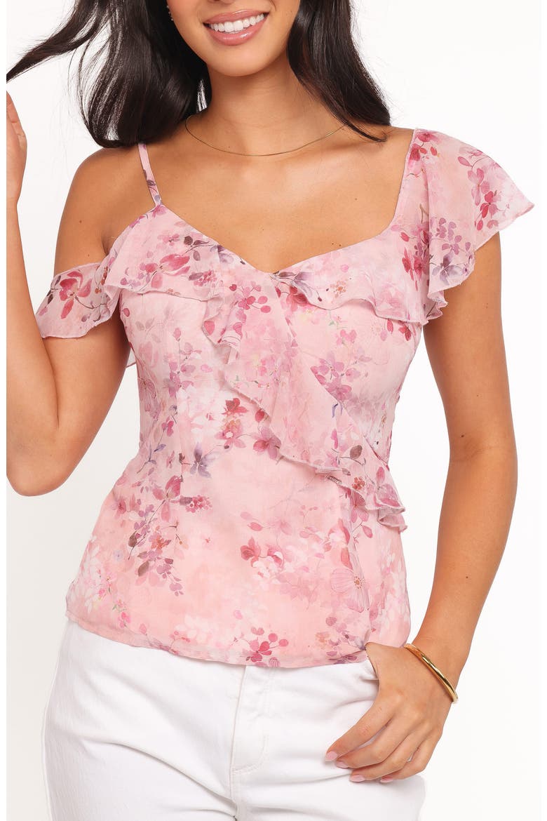Xandra Floral Ruffle Georgette Top, Alternate, color, PINK FLORAL