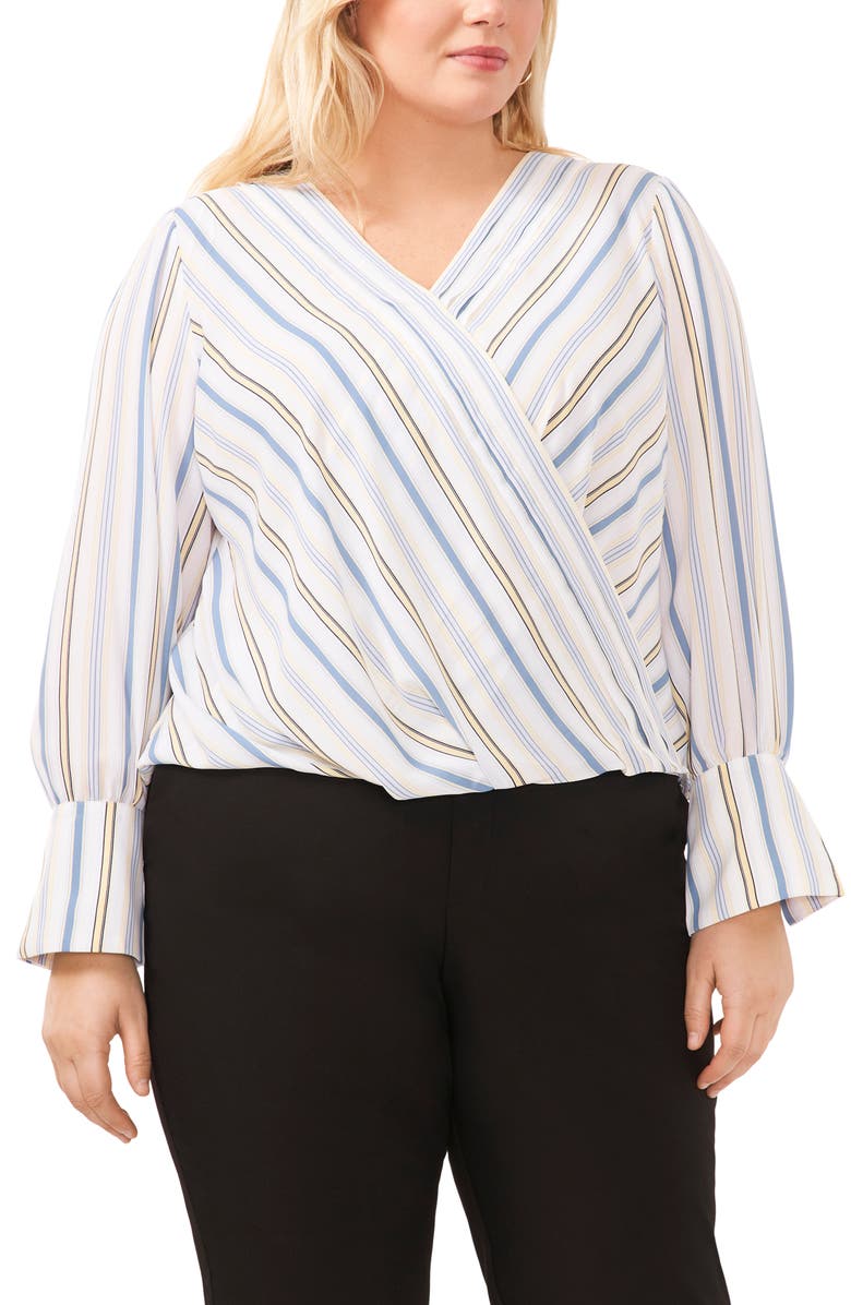 Halogen<sup>®</sup> Check Print Faux Wrap Top, Main, color, Bright White