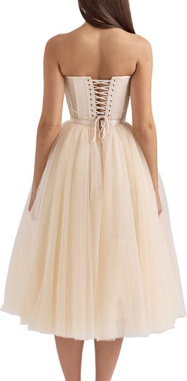 Darling Strapless Tulle Midi Dress