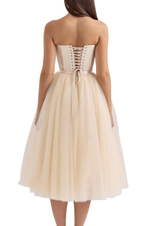 House Of Cb Darling Strapless Tulle Midi Dress In Vintage Cream