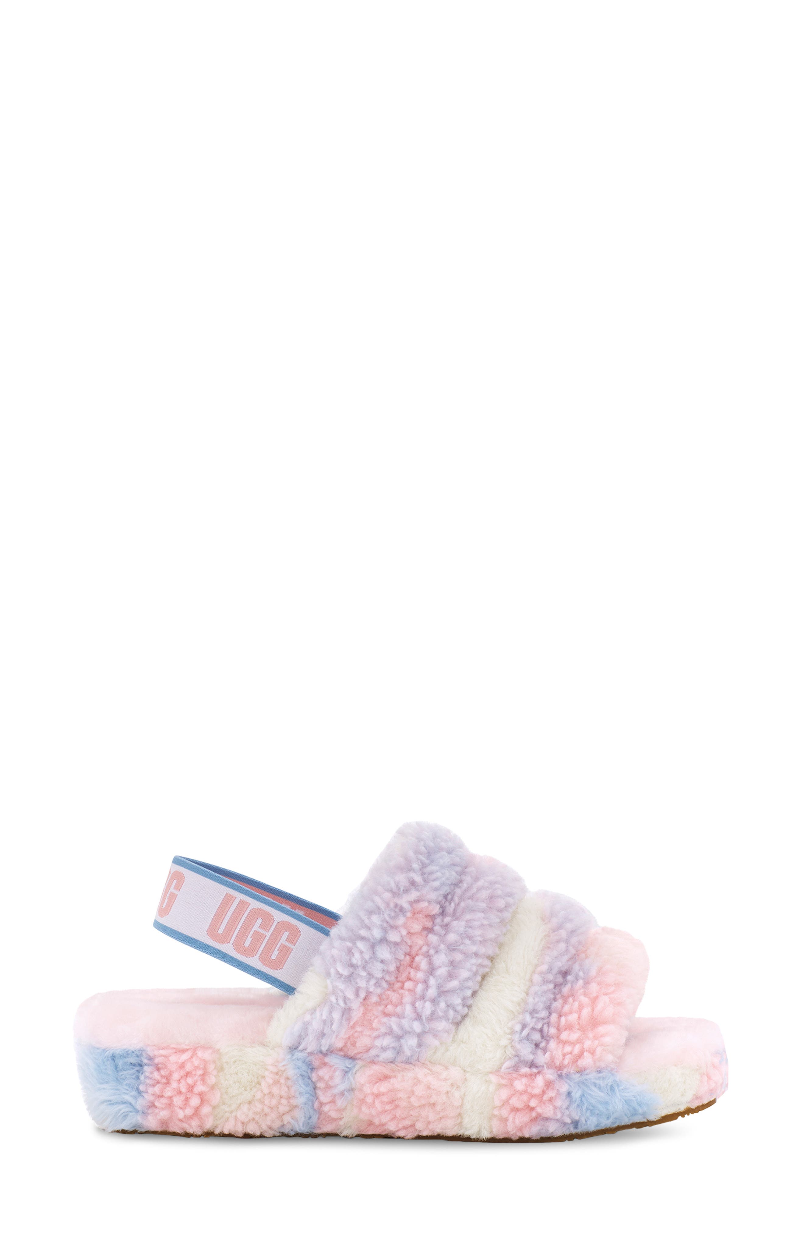 Pride Fluff Yeah Faux Fur Slingback Sandal, Alternate, color, PRIDE STRIPES