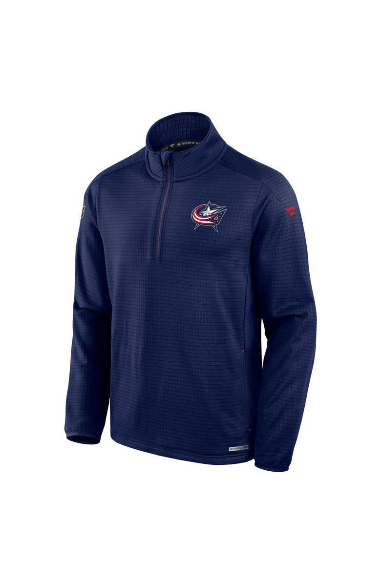 FANATICS Men's Fanatics  Navy Columbus Blue Jackets Authentic Pro Rink Quarter-Zip Jacket, Alternate, color, 