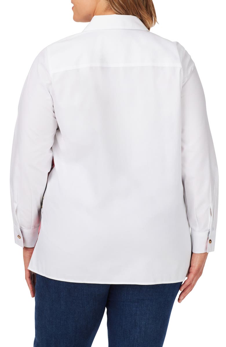 Foxcroft Bennet Plaid Trim Cotton Button-Up Shirt, Alternate, color,