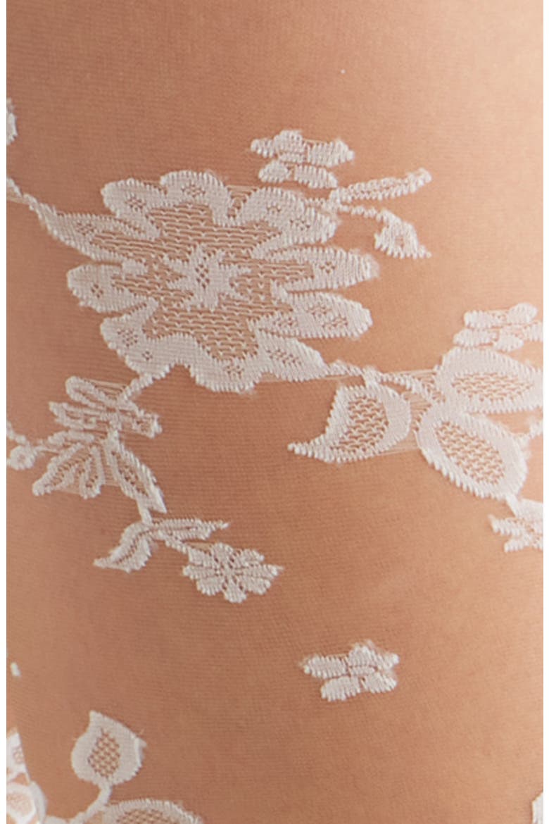 Flocked Floral Tights, Alternate, color, WHITE