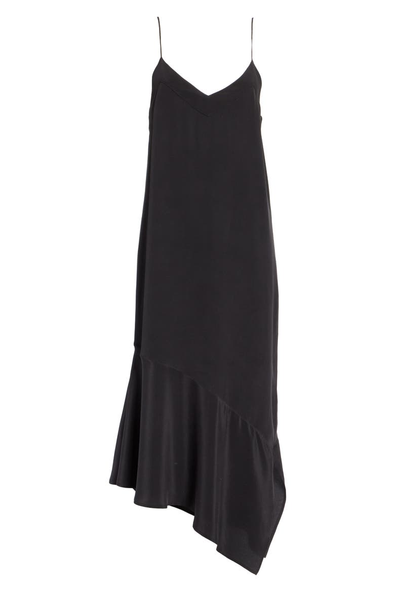 Jada Asymmetrical Silk Slip Dress, Alternate, color, TRUE BLACK