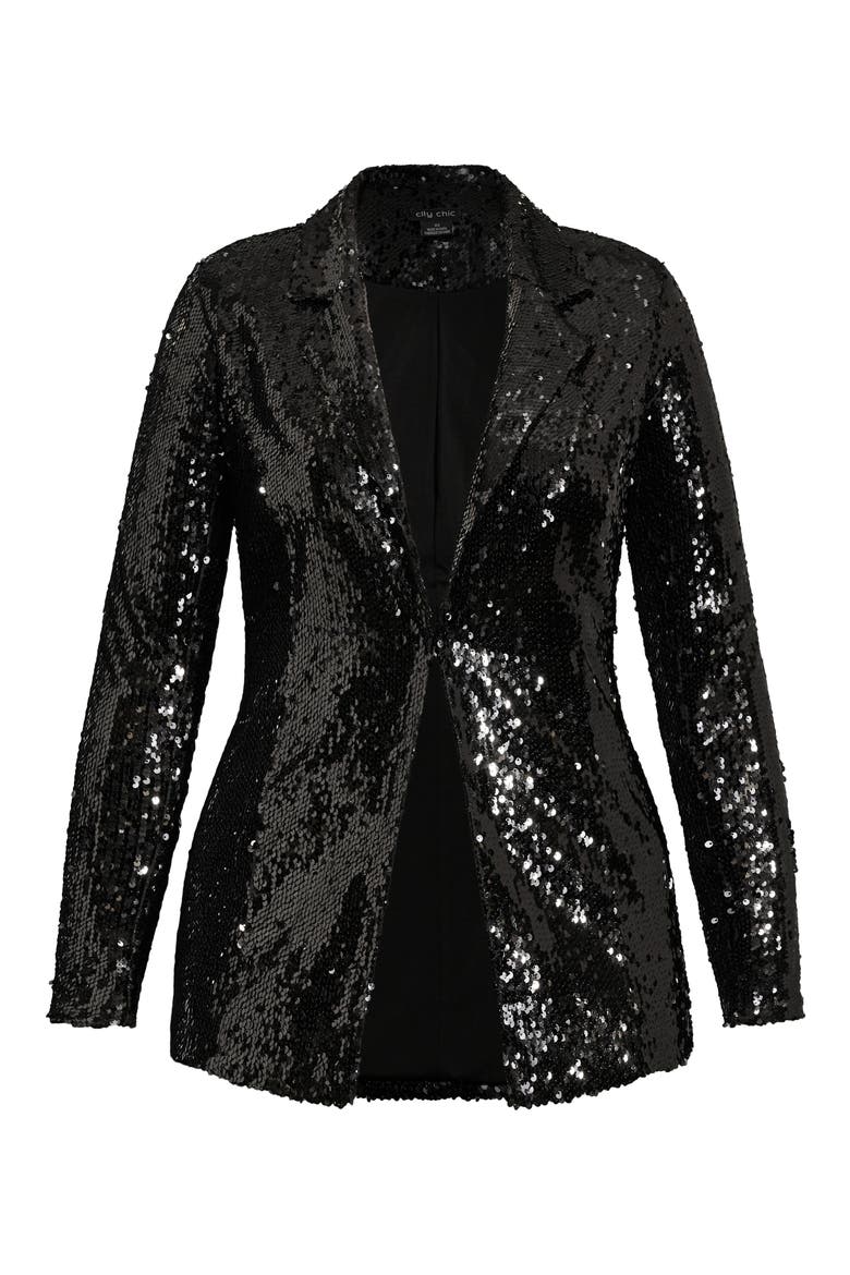 Sequin Single Breasted Blazer, Alternate, color, BLACK