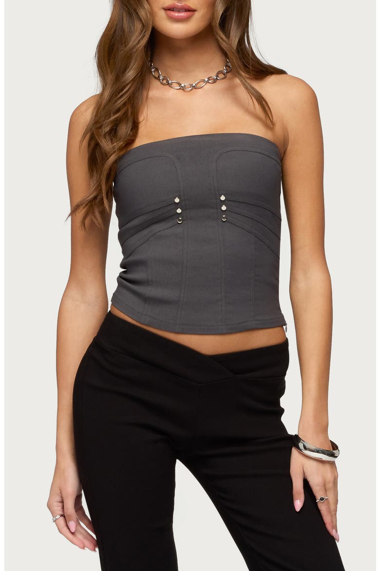 Maryah Studded Strapless Top, Main, color, DARK-GRAY
