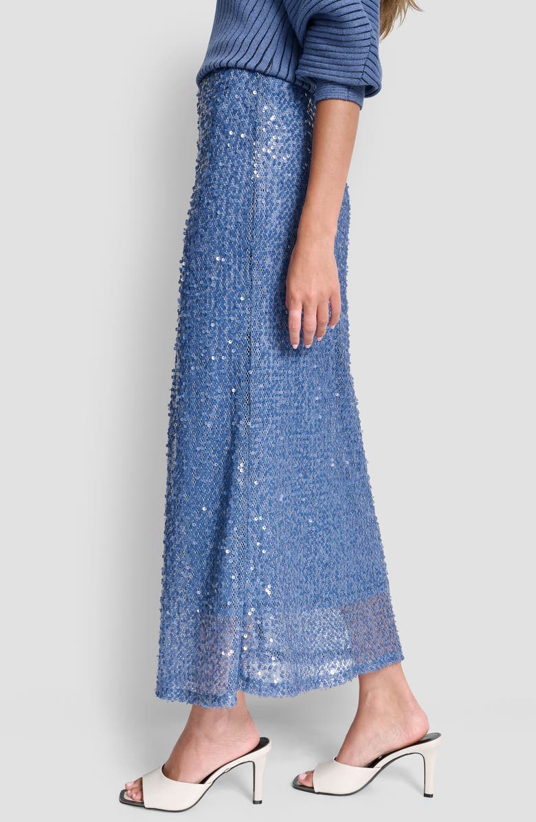DKNY Pull-On Sequin Midi Skirt, Alternate, color, Liberty Sky