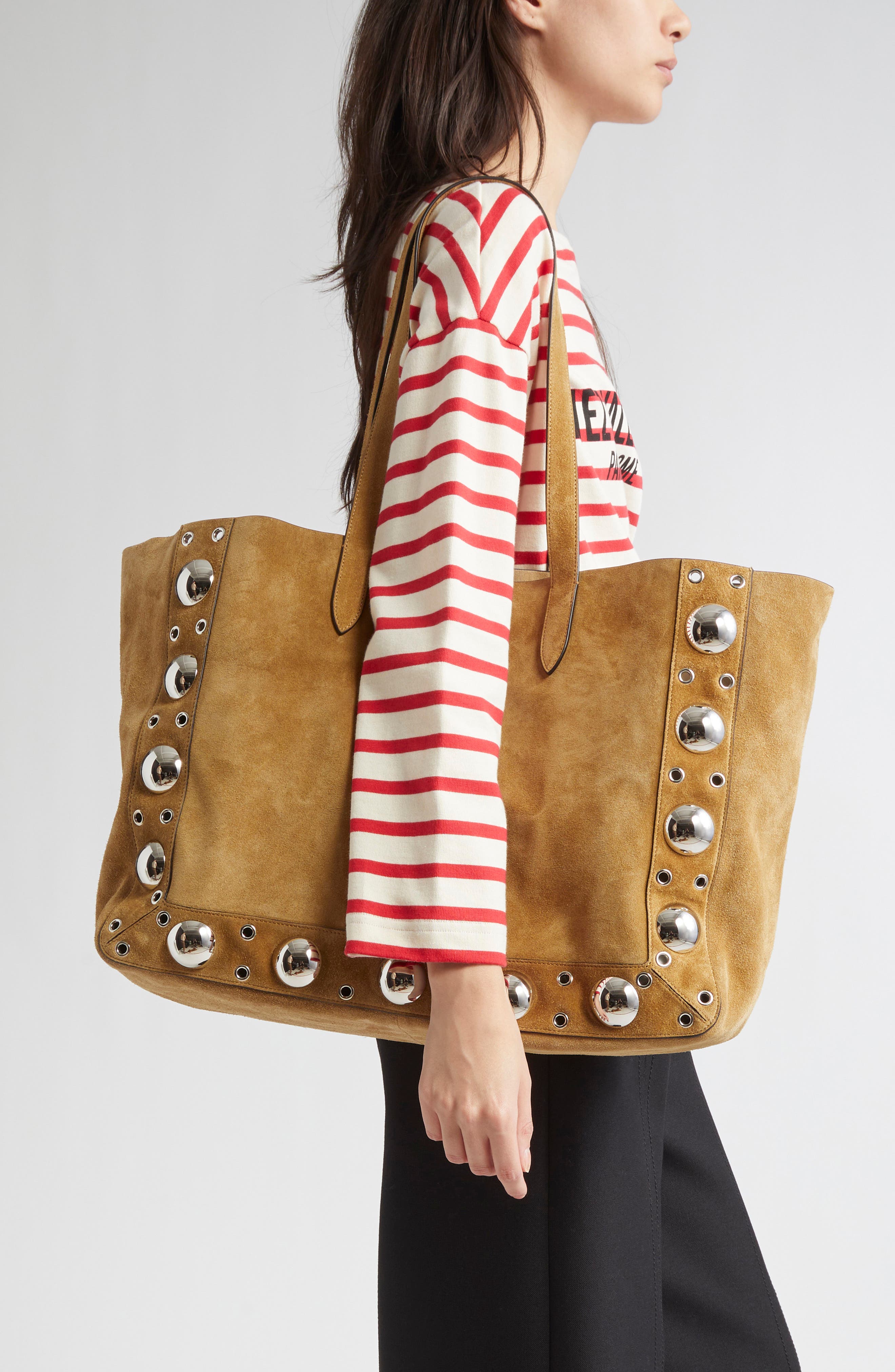 Valentino Garavani Nellcôte Stud Suede Tote Bag, Alternate, color, Rdx Havana Beige