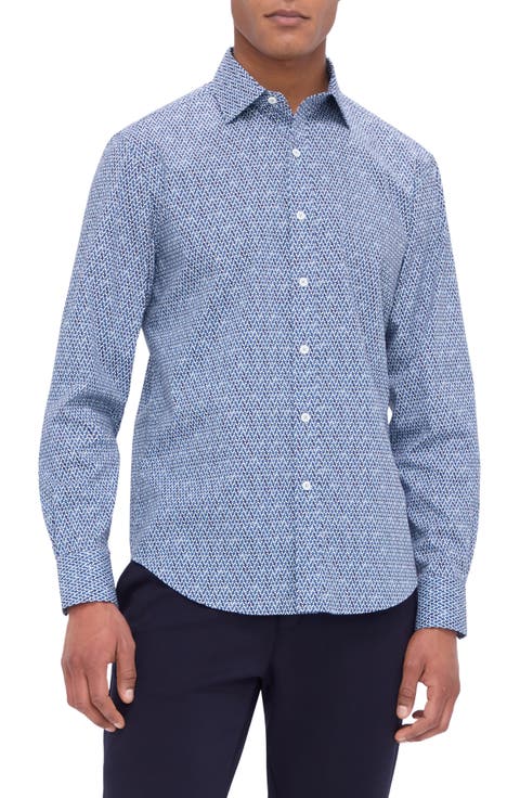 Axel Shaped Fit Geo Print Stretch Button-Up Shirt