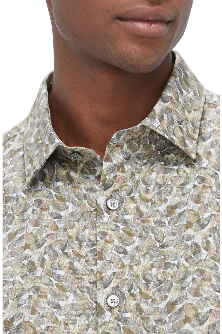 Julian Shaped Fit Linen Blend Button-Up Shirt, Alternate, color, KHAKI