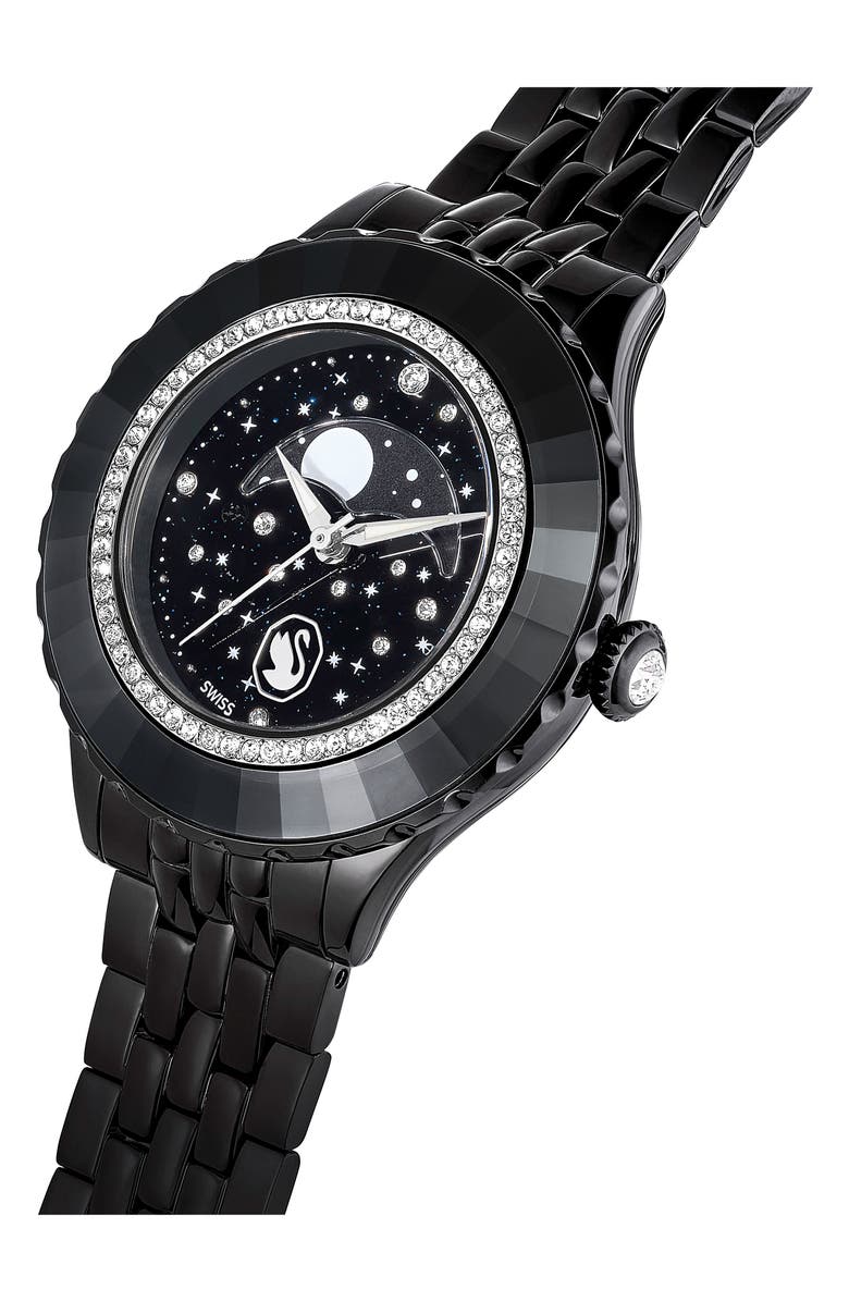 Swarovski Octea Moon Bracelet Watch, 37mm, Alternate, color, Black