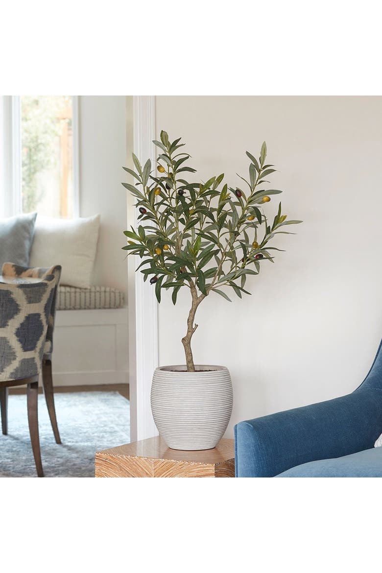 Artificial Olive Topiary Tree with Mediterranean Pot, Alternate, color, Green