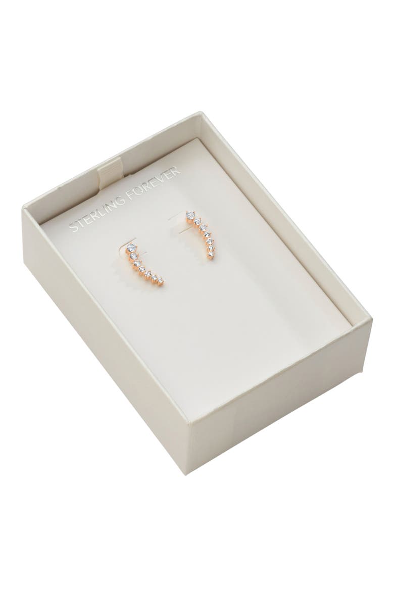 18K Rose Gold Plated CZ Graduated Crawler Earrings, Main, color, ROSEGOLD
