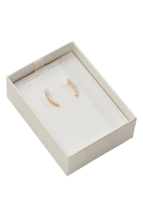 18K Rose Gold Plated CZ Graduated Crawler Earrings