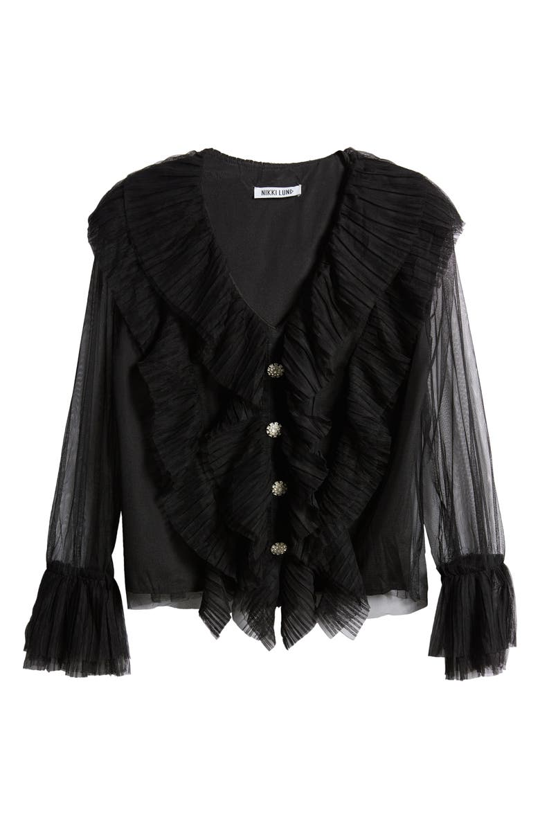 NIKKI LUND Gloria Ruffle Cardigan, Alternate, color, Black