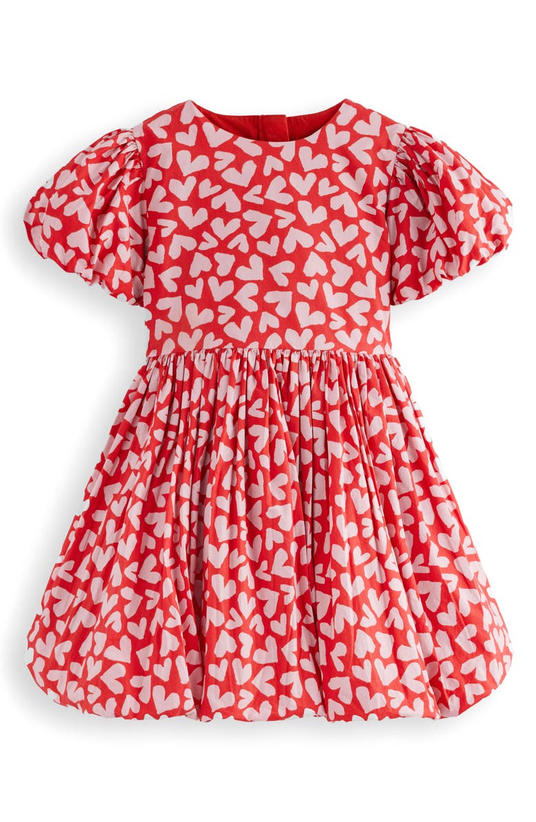 Mini Boden Kids' Heart Print Cotton Bubble Hem Dress, Main, color, Red Hearts