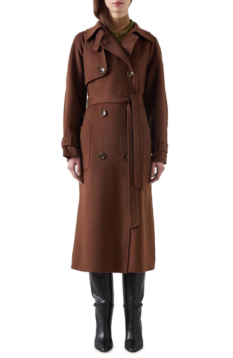 LK Bennett Lawrence Tie Waist Wool Blend Trench Coat, Main, color, 