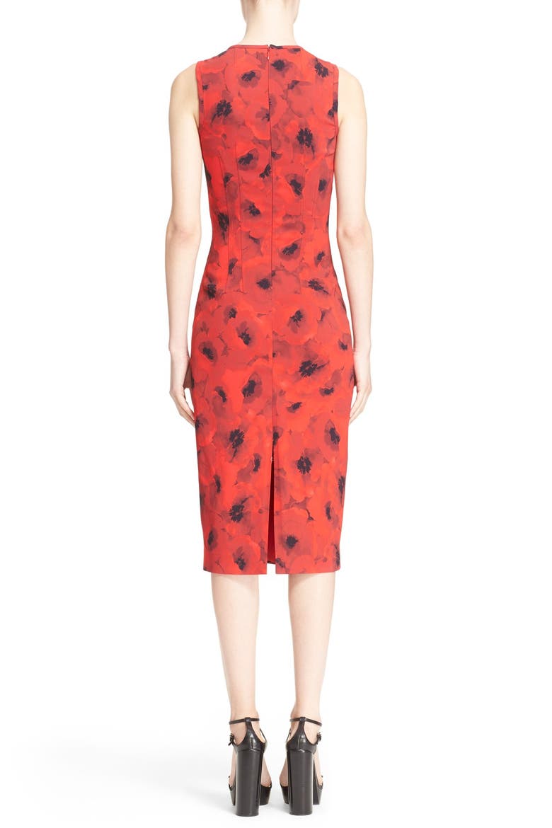 Poppy Print Stretch Jersey Sheath Dress, Alternate, color, CRIMSON