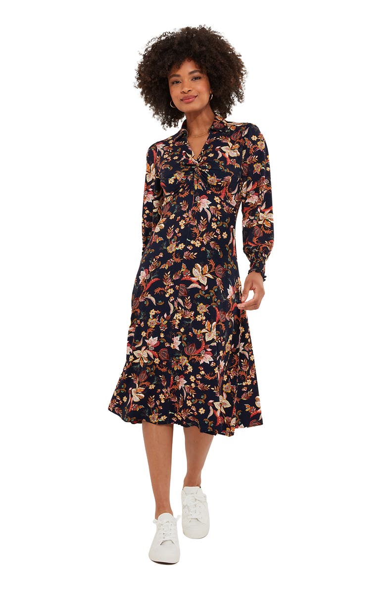 Joe Browns Stretch Knit Knot Front Midi Dress, Main, color, Navy Botanical