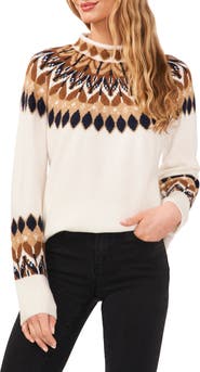 CeCe Fair Isle Funnel Neck Sweater