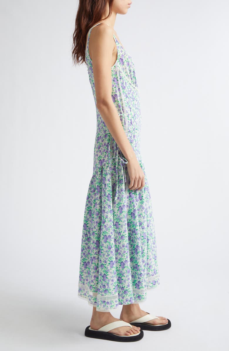 Rabanne Liberty Floral Print Sleeveless Silk Midi Dress, Alternate, color, Fleural Purple / Green /