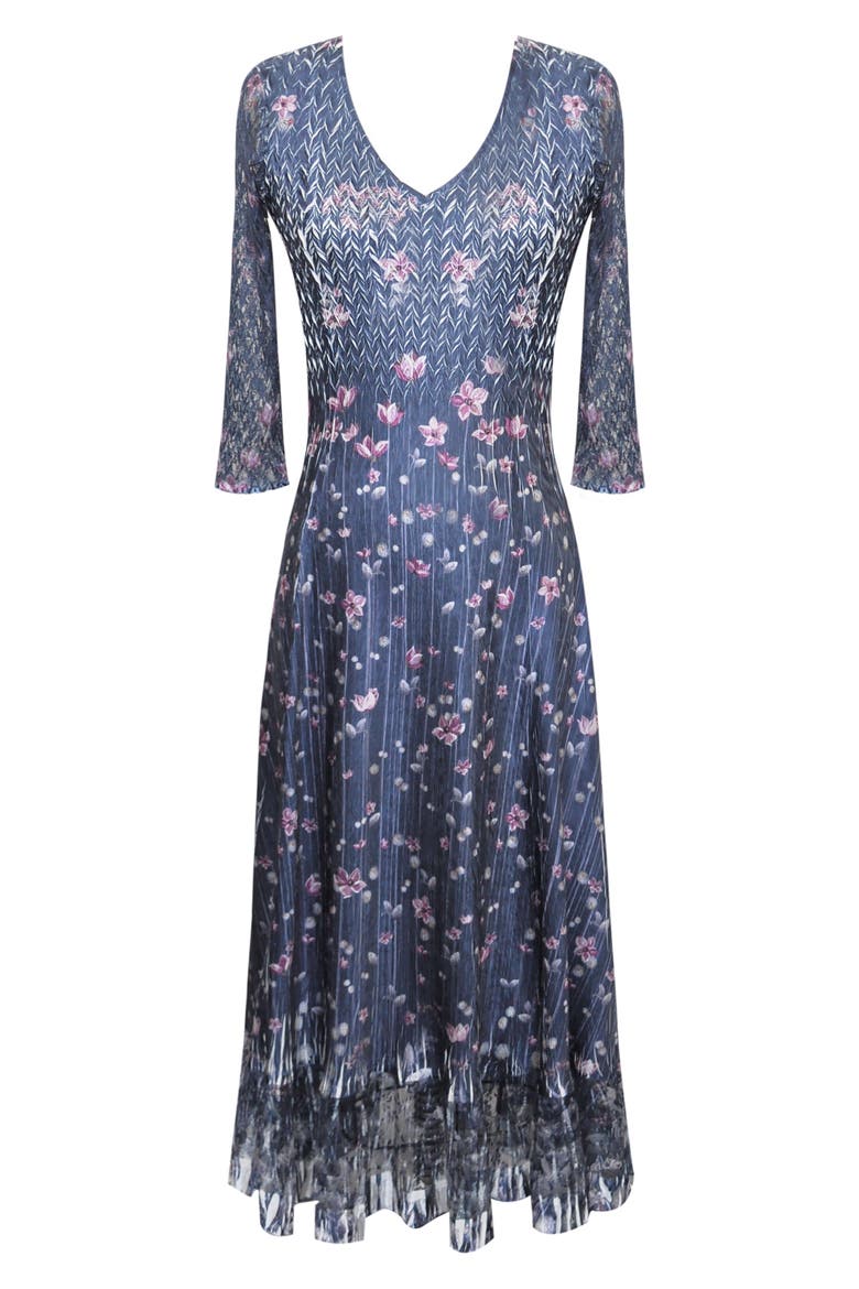 Charmeuse & Lace Midi Dress, Alternate, color, WILD THISTLE