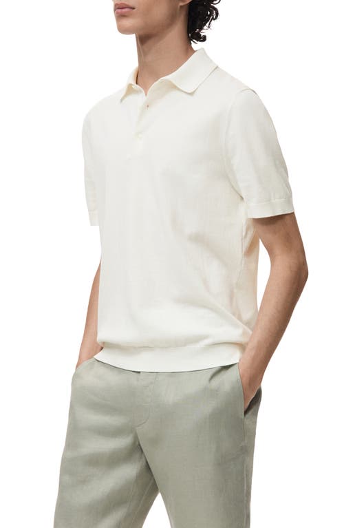 Mango Slim Fit Linen Blend Jersey Polo In White