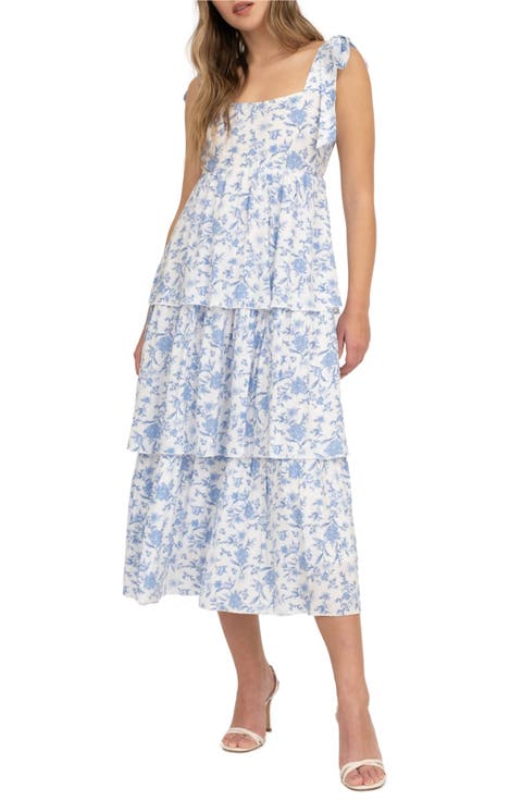 Floral Empire Waist Tiered Midi Dress