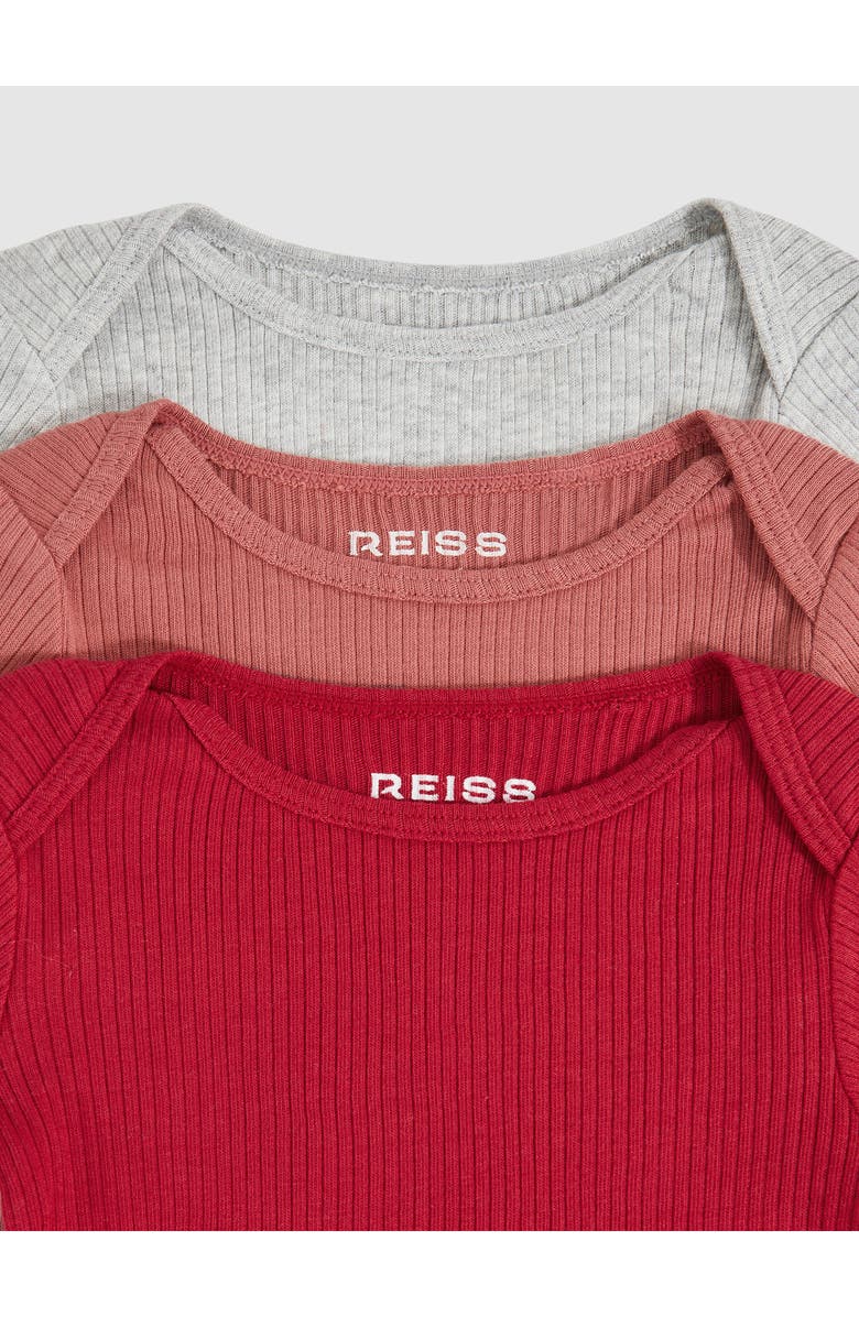Reiss Assorted 3-Pack Ribbed Long Sleeve Bodysuits, Alternate, color, Red Multi
