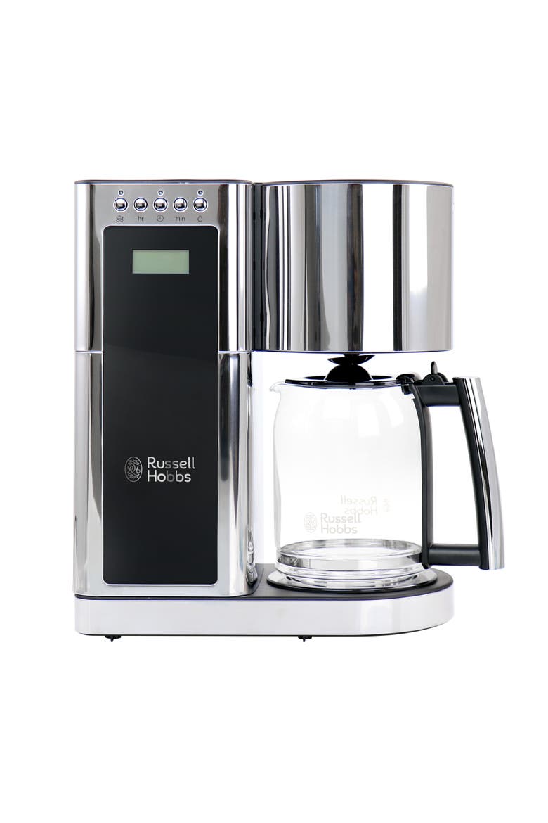 Glass 8 Cup Coffeemaker in Black and Stainless Steel, Main, color, Silver
