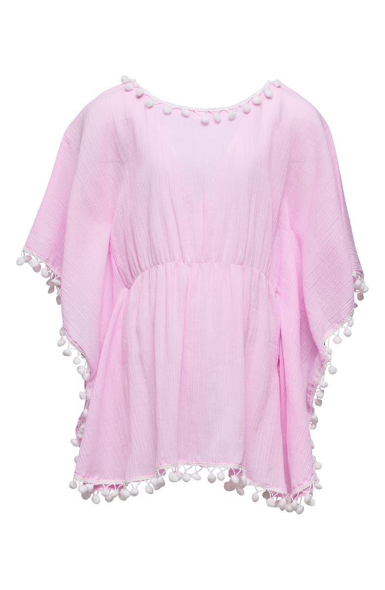 Snapper Rock Kids' Pink Sherbet Pompom Trim Cover-Up Dress, Main, color, 