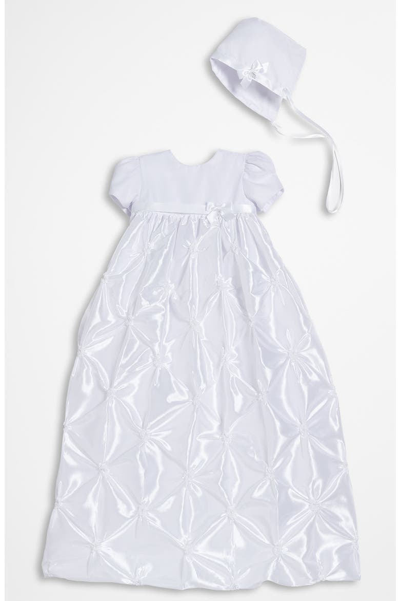 Taffeta Gown & Bonnet, Main, color, WHITE