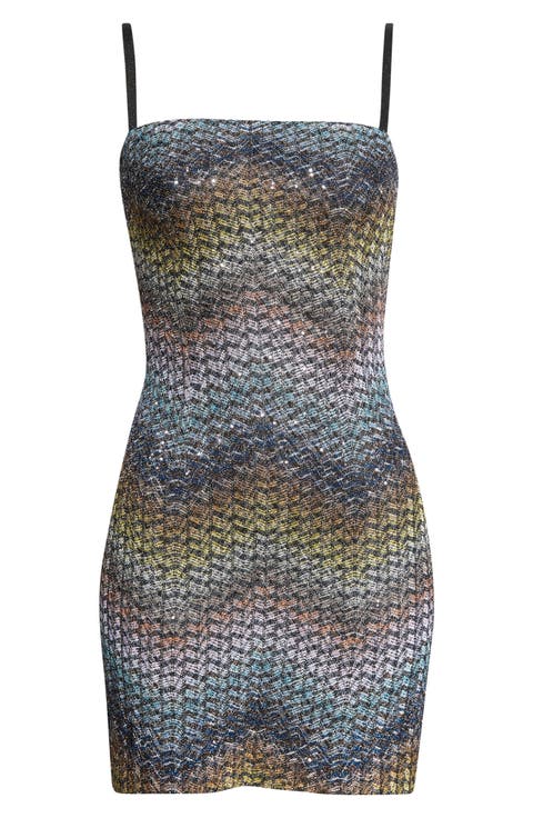 Metallic Zigzag Sequin Knit Minidress