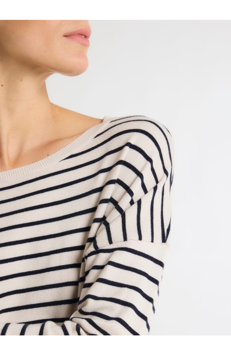 Majestic Filatures Organic Cotton Stripe Long Sleeve Boatneck, Alternate, color, Craie