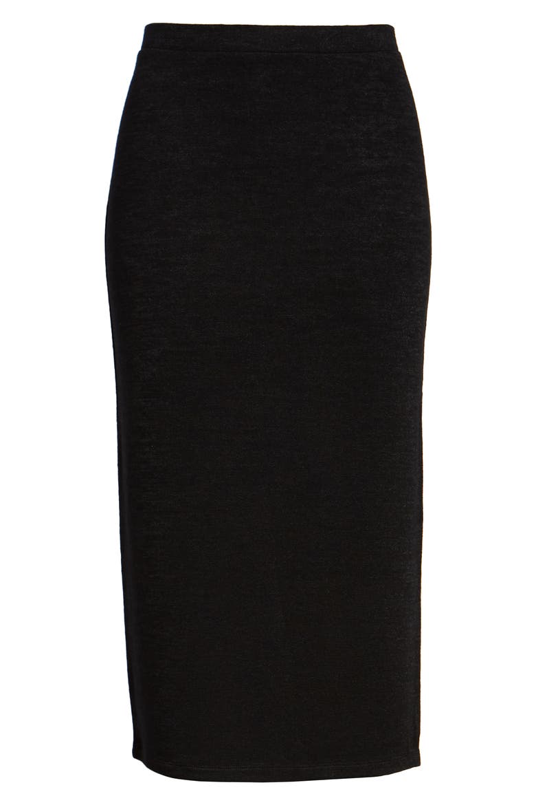 High Slit Marled Midi Skirt, Alternate, color, BLACK