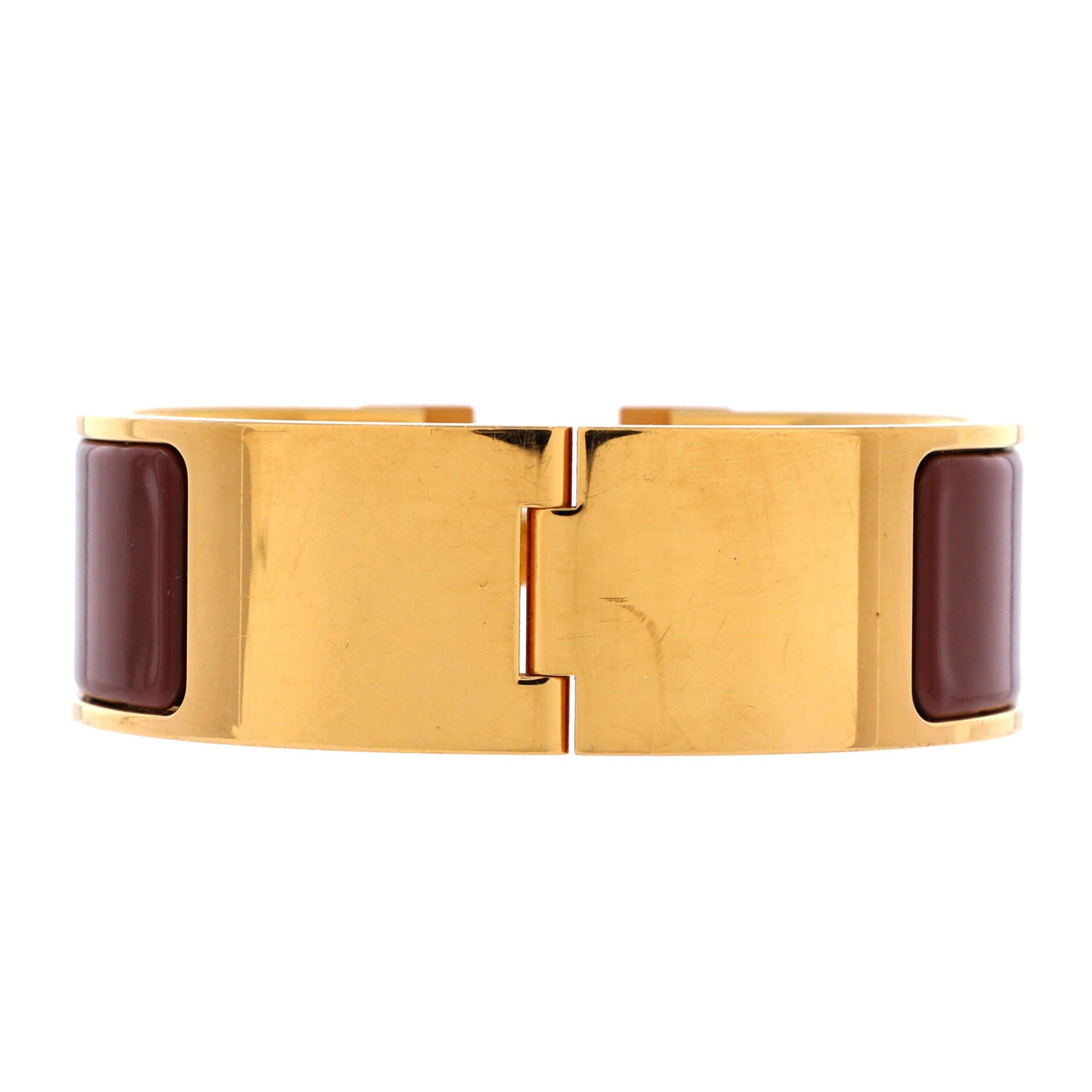 Pre-Owned Hermes Clic H Bracelet Enamel Wide, Alternate, color, Brown