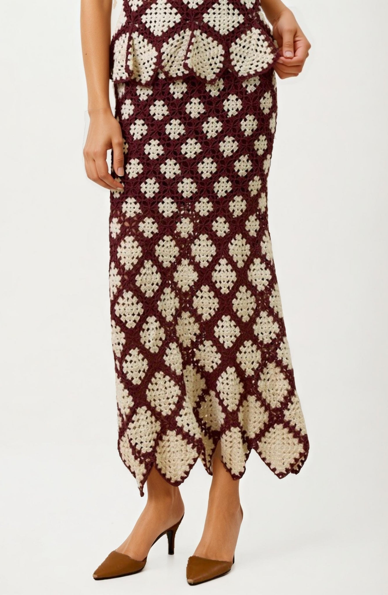 Knit and Lounge Crochet Diamond Pattern Scalloped Hem Midi Skirt, Main, color, 