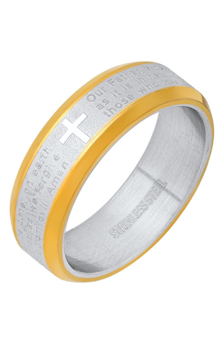 HMY JEWELRY Two-Tone Stainless Steel Lord's Prayer Ring, Alternate, color, Two Tone