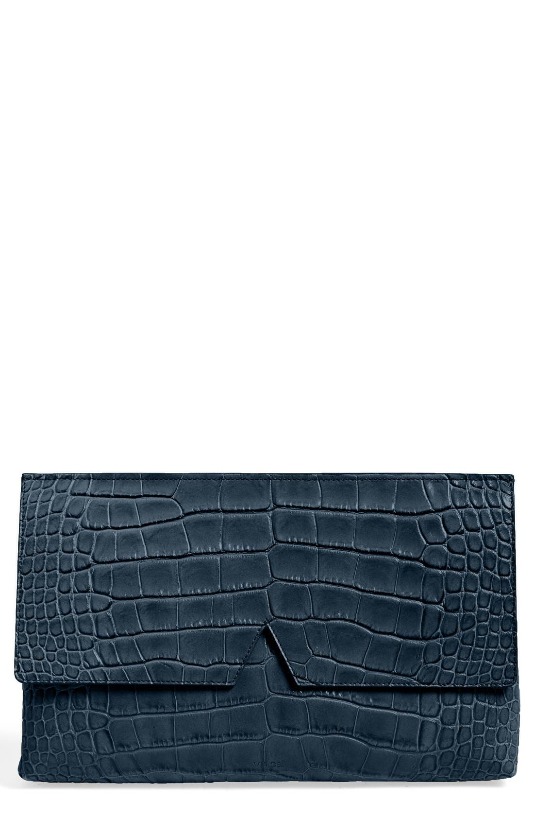 Croc Embossed Leather Clutch, Main, color, COASTAL