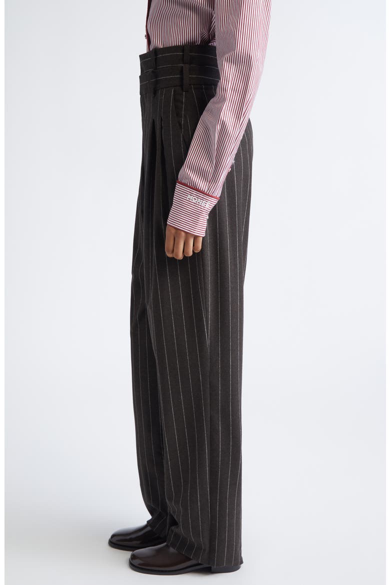 Double Waistband Pleated Pinstripe Stretch Wool Straight Leg Pants, Alternate, color, BROWN