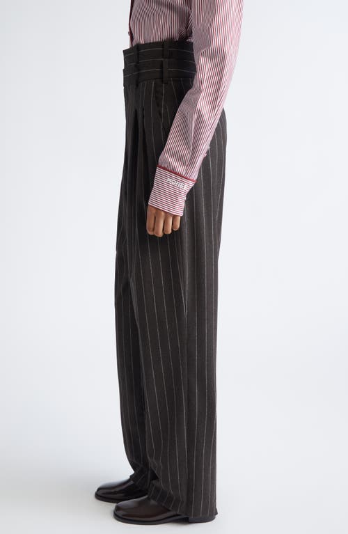 Monse Double Waistband Pleated Pinstripe Stretch Wool Straight Leg Pants In Black