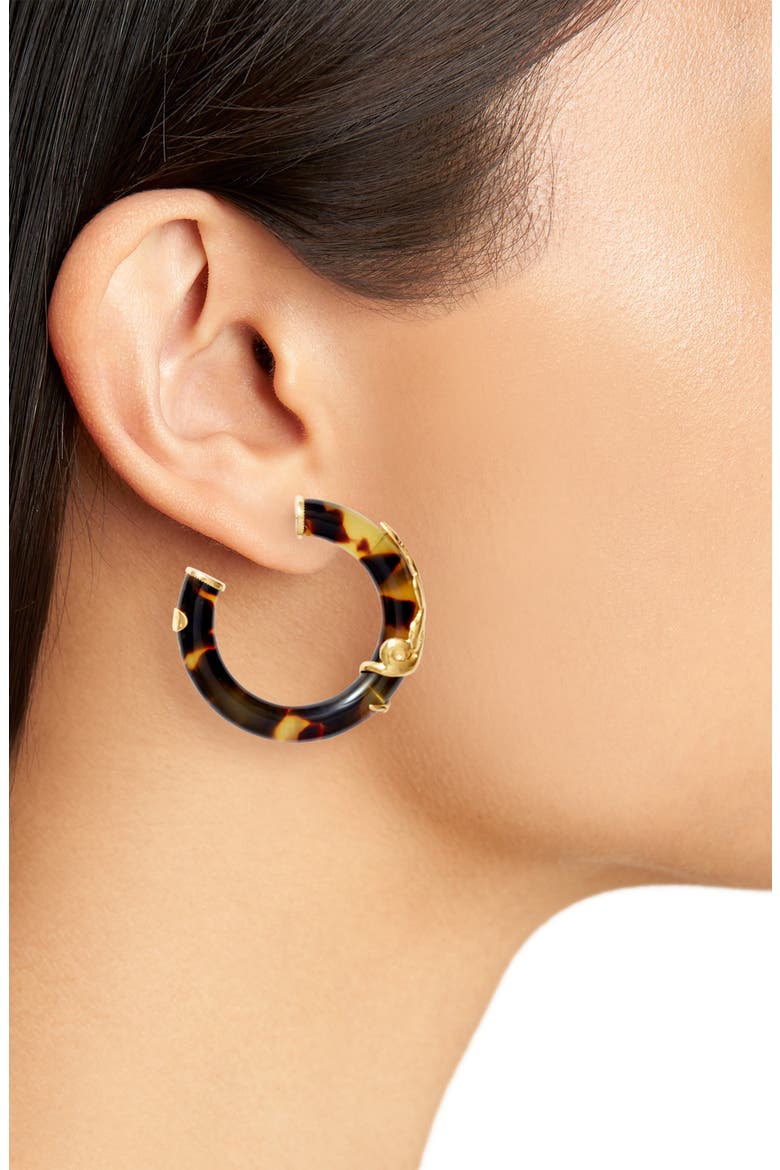 Small Cobra Hoop Earrings, Alternate, color, BROWN