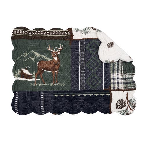 C & F Home C&f Home Greenstone Pines Scalloped Placemats Set Of 6 Black Bear Moose, 13" X 19" In Green