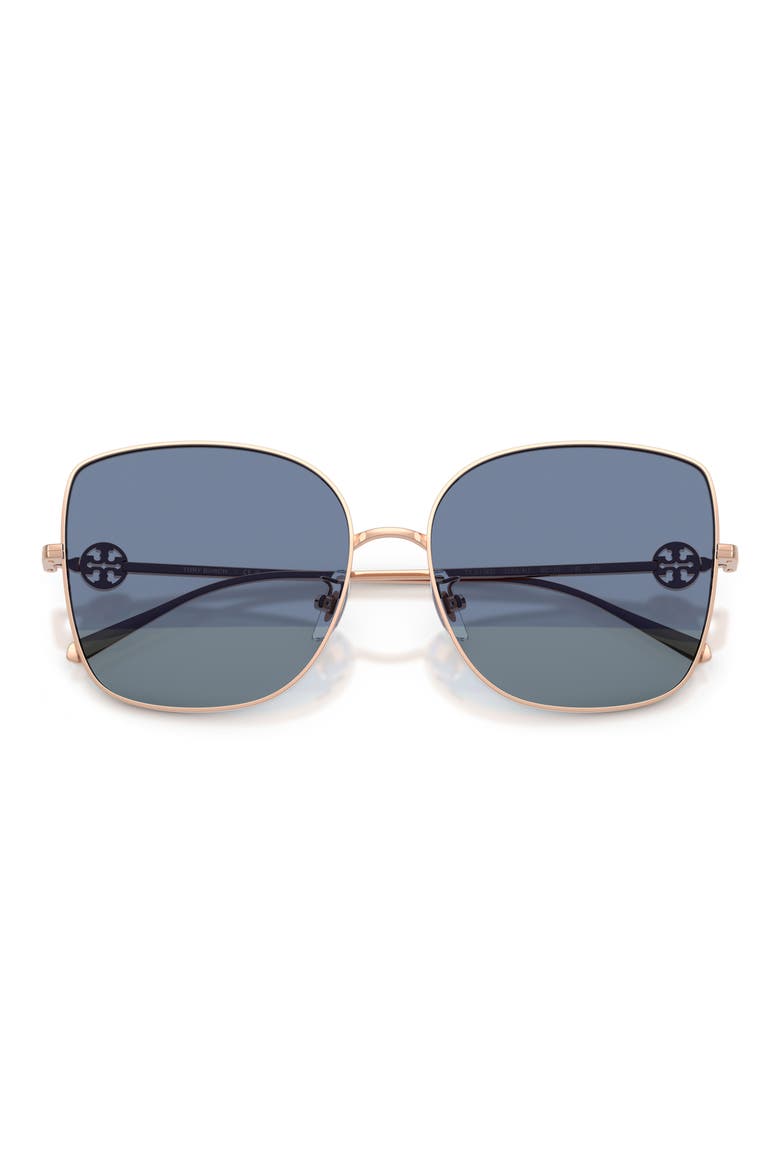60mm Oversize Butterfly Sunglasses, Alternate, color, ROSE GOLD / SHARP TINTED BLUE