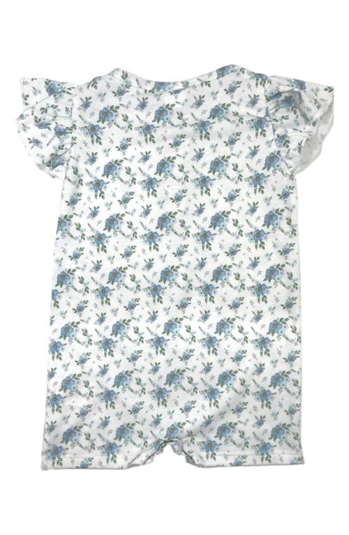 Shop Toby Watercolor Ditsy Floral Flutter Sleeve Romper, Hat & Sunglasses Set In Rain Blue