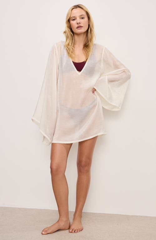 GOOD AMERICAN GOOD AMERICAN PLUNGE LONG SLEEVE SHEER COVER-UP TUNIC