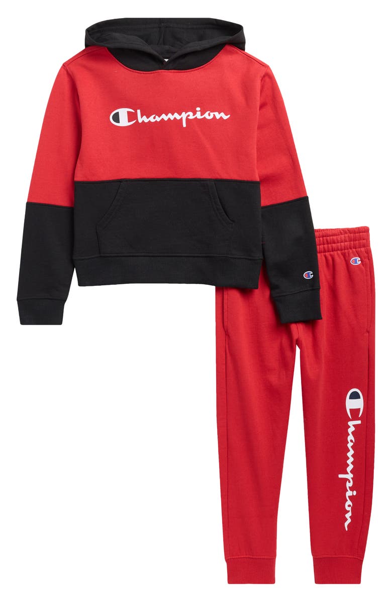Champion Kids' Colorblocked Graphic Hoodie & Joggers Set, Main, color, Lychee