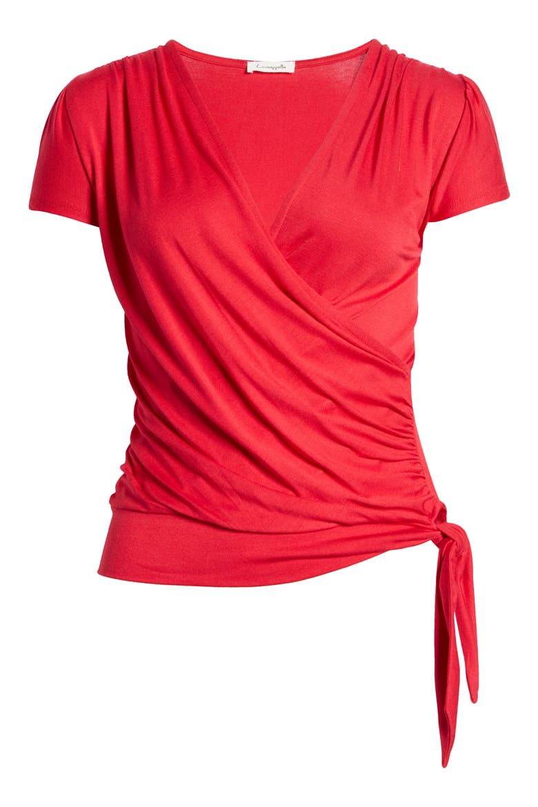 Faux Wrap Top, Alternate, color, RED
